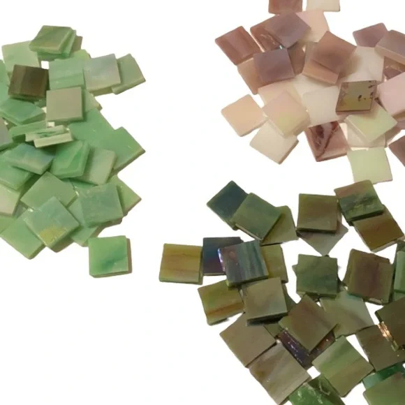 60 Iridescent Mosaic Tiles Small Green White Pink Art Project Crafter DIY - Picture 4 of 5